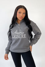 Studio Leisure steel grey embroidered premium 3/4 zip sweater